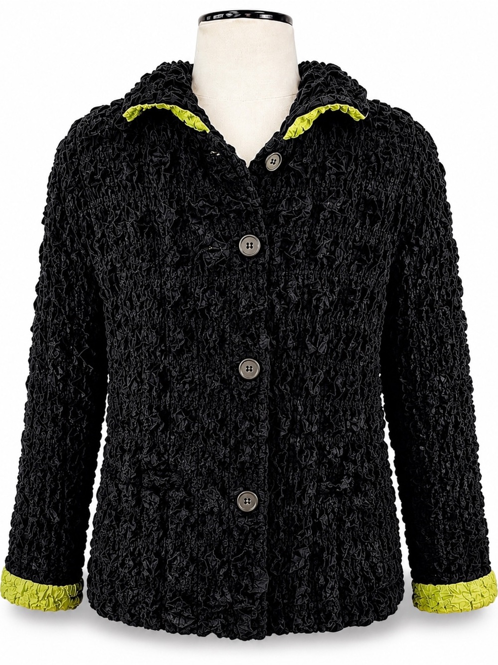 Textured Reversible Crinkle Jacket Black Lime Green Floral Artwear Large by UBU